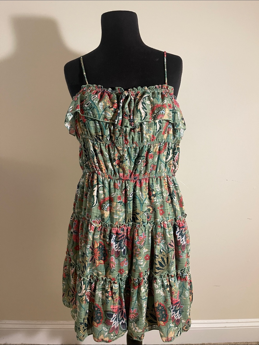 City Studio Green Floral Tiered Sundress with Ruffle